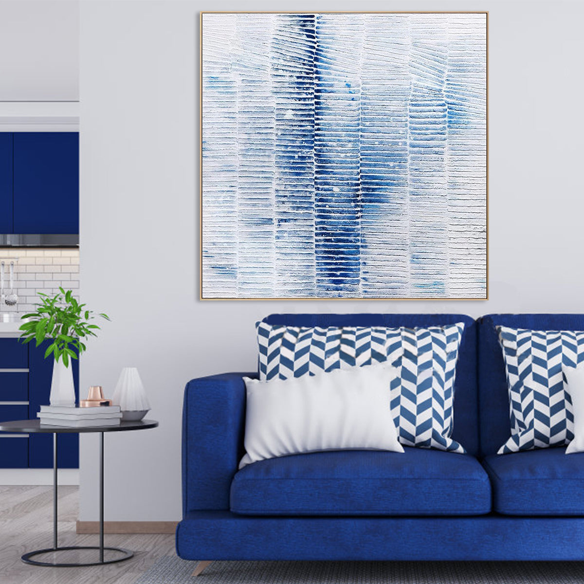 Icy Blue Abstract Oil Painting with Textured Patterns for Modern Home Decor