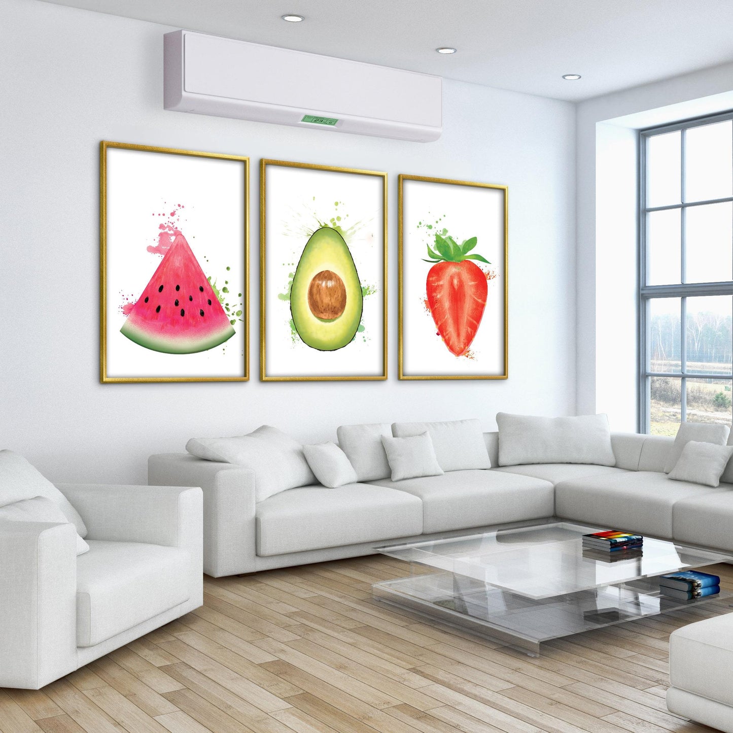 Vibrant Fruit Trio Oil Painting - Watermelon, Avocado, Strawberry Wall Art