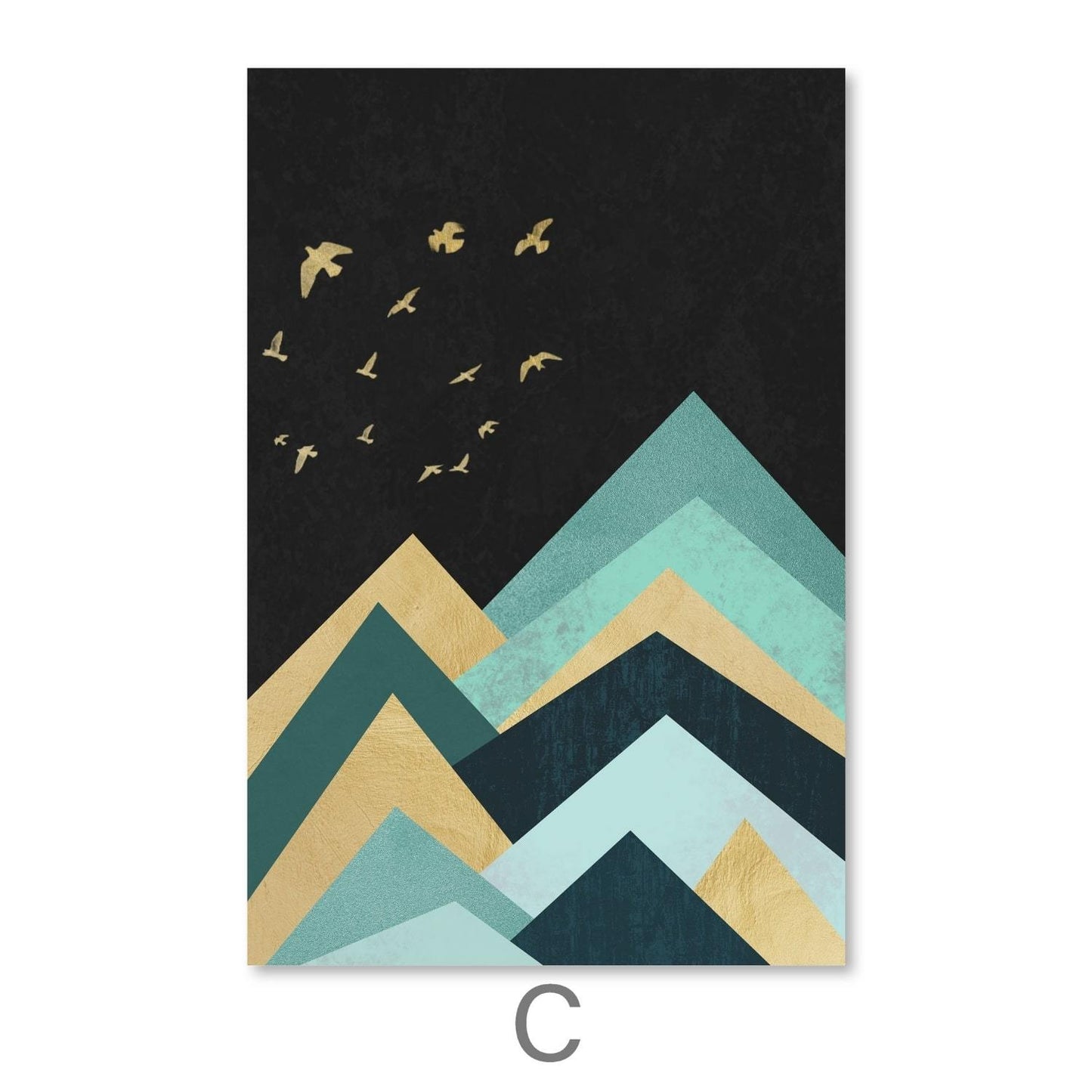 Abstract Mountain Landscape with Full Moon and Golden Highlights