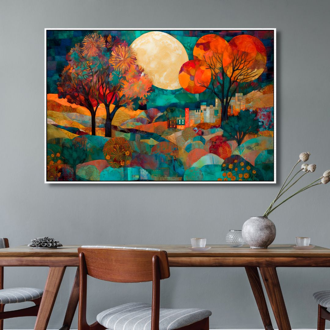 Captivating Full Moon Valley Abstract Oil Painting for Modern Home Decor