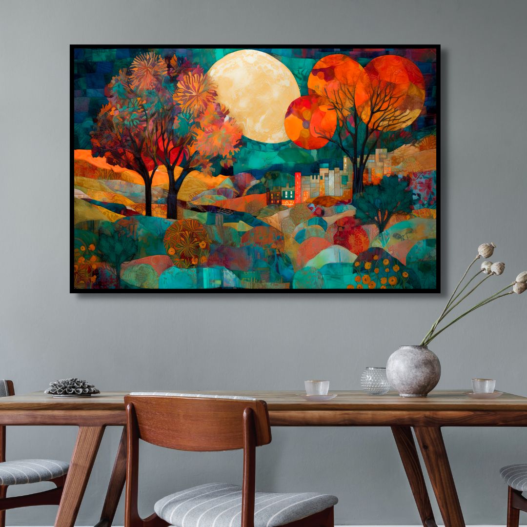 Captivating Full Moon Valley Abstract Oil Painting for Modern Home Decor
