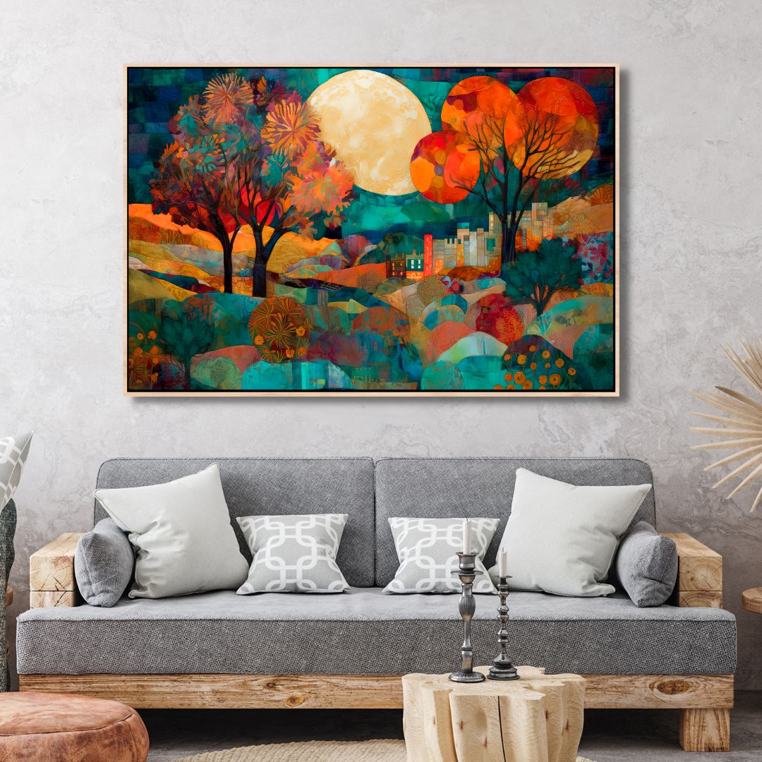 Captivating Full Moon Valley Abstract Oil Painting for Modern Home Decor