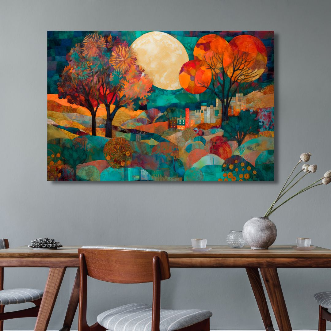 Captivating Full Moon Valley Abstract Oil Painting for Modern Home Decor