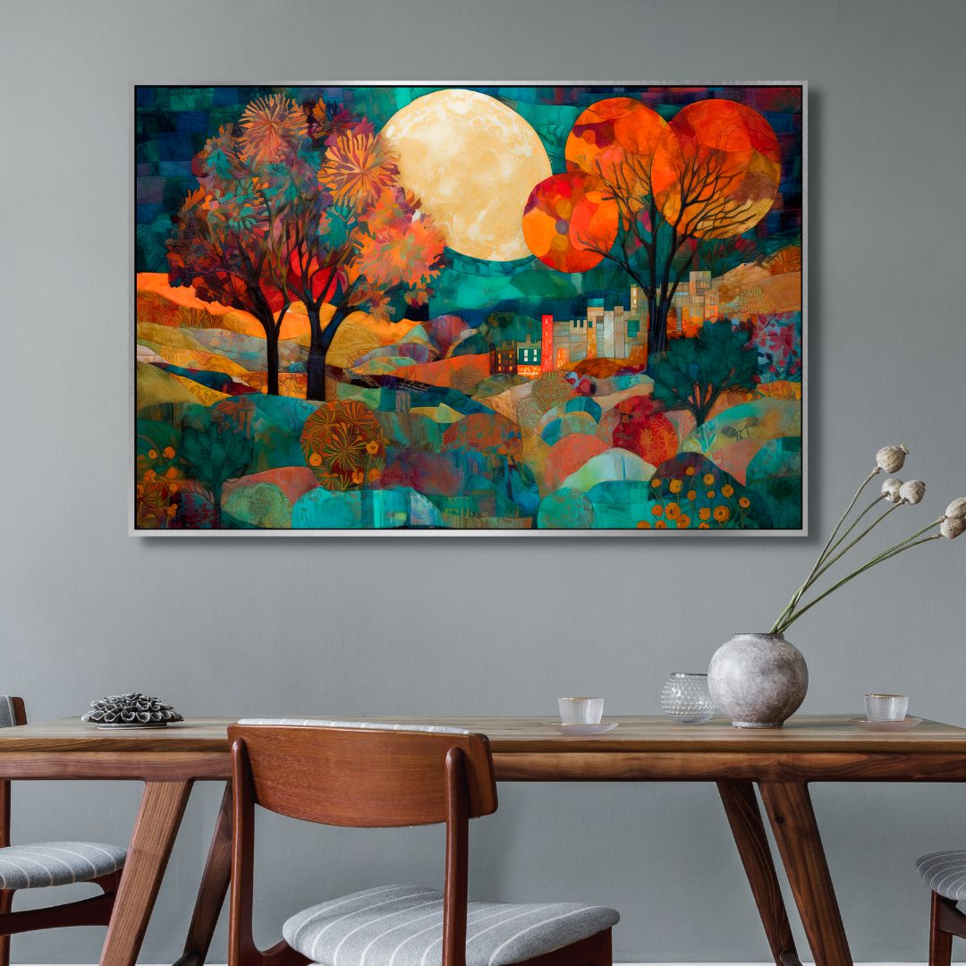 Captivating Full Moon Valley Abstract Oil Painting for Modern Home Decor