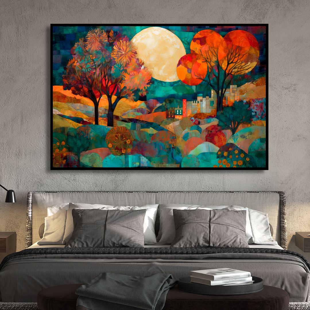 Captivating Full Moon Valley Abstract Oil Painting for Modern Home Decor