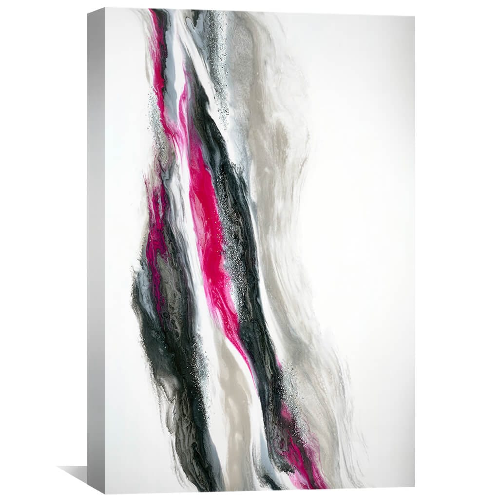 Fuchsia Silver Wave Abstract Oil Painting for Modern Home Decor