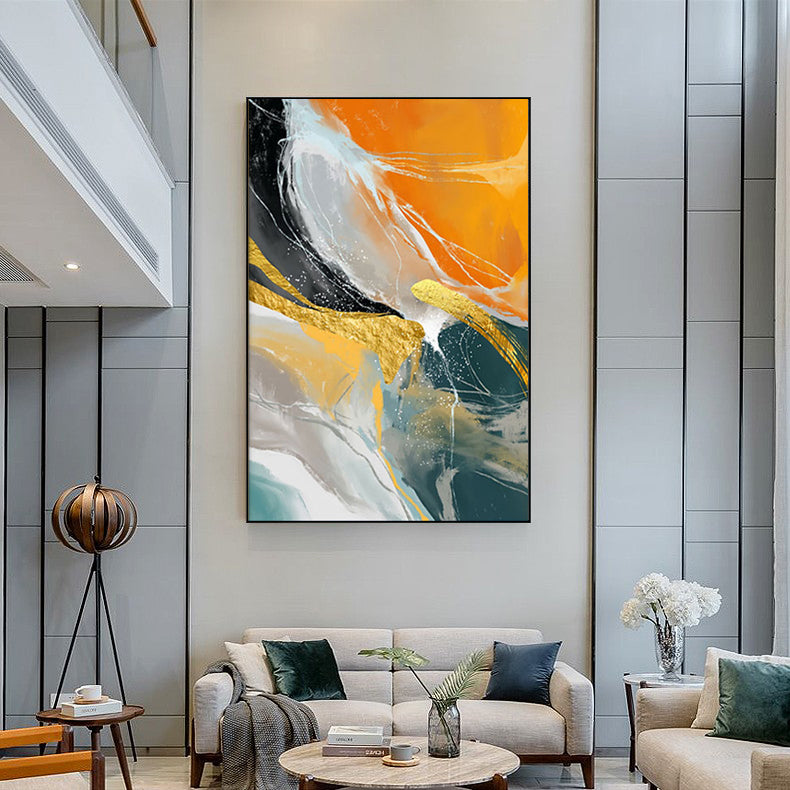 Gold Marble Accent Natural Waves Multicolor Oil Painting