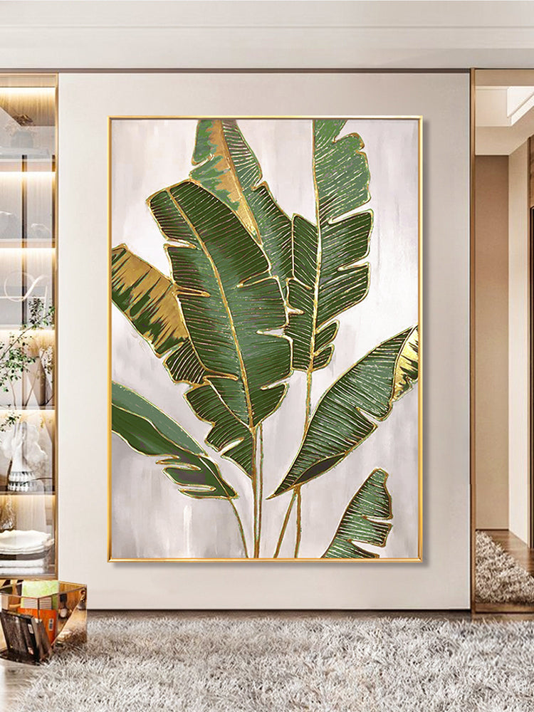 Gold Palm Leaves California Style Abstract Oil Painting