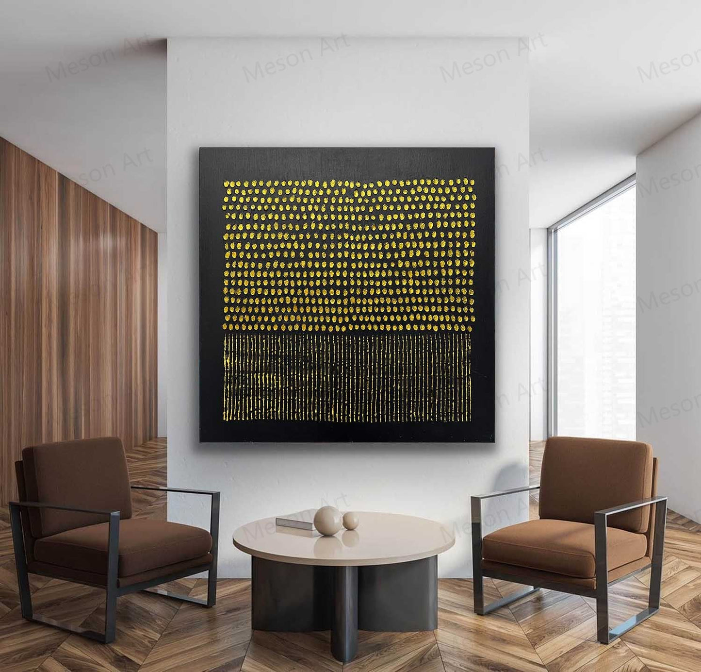 Abstract Gold and Black Textured Oil Painting for Modern Home Decor