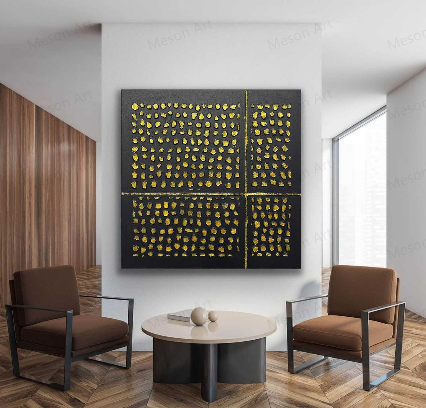 Abstract Gold and Black Texture Oil Painting for Modern Home Decor
