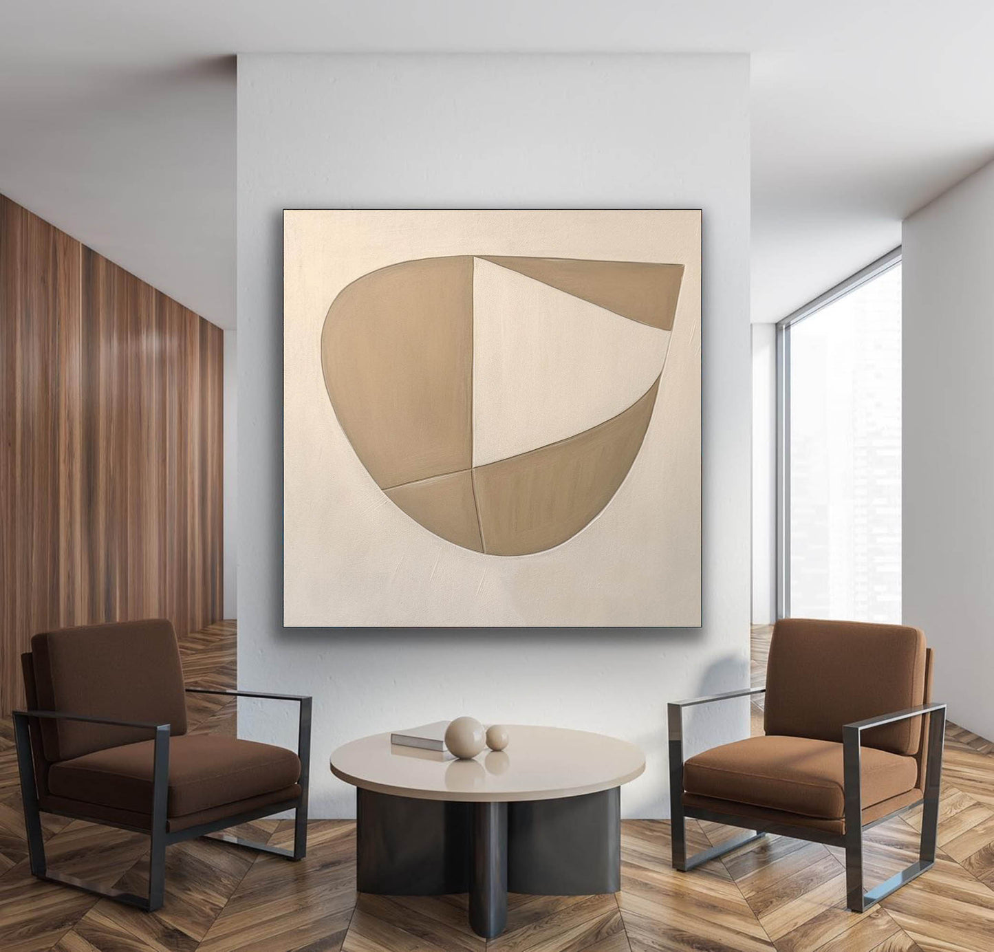 Neutral Tones Abstract Oil Painting for Modern Minimalist Home Decor