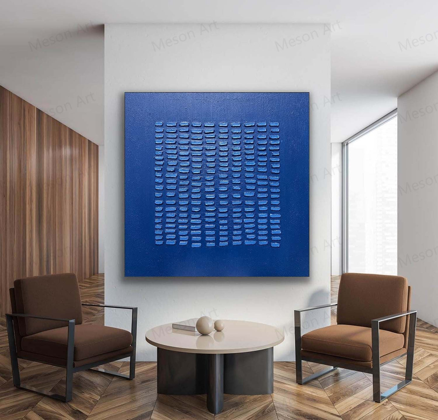 Abstract Blue Textured Oil Painting for Modern Home Decor