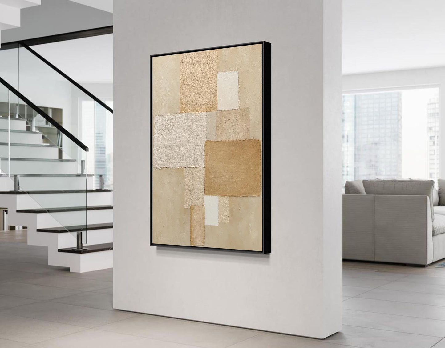 Modern Abstract Geometric Oil Painting for Contemporary Home Decor