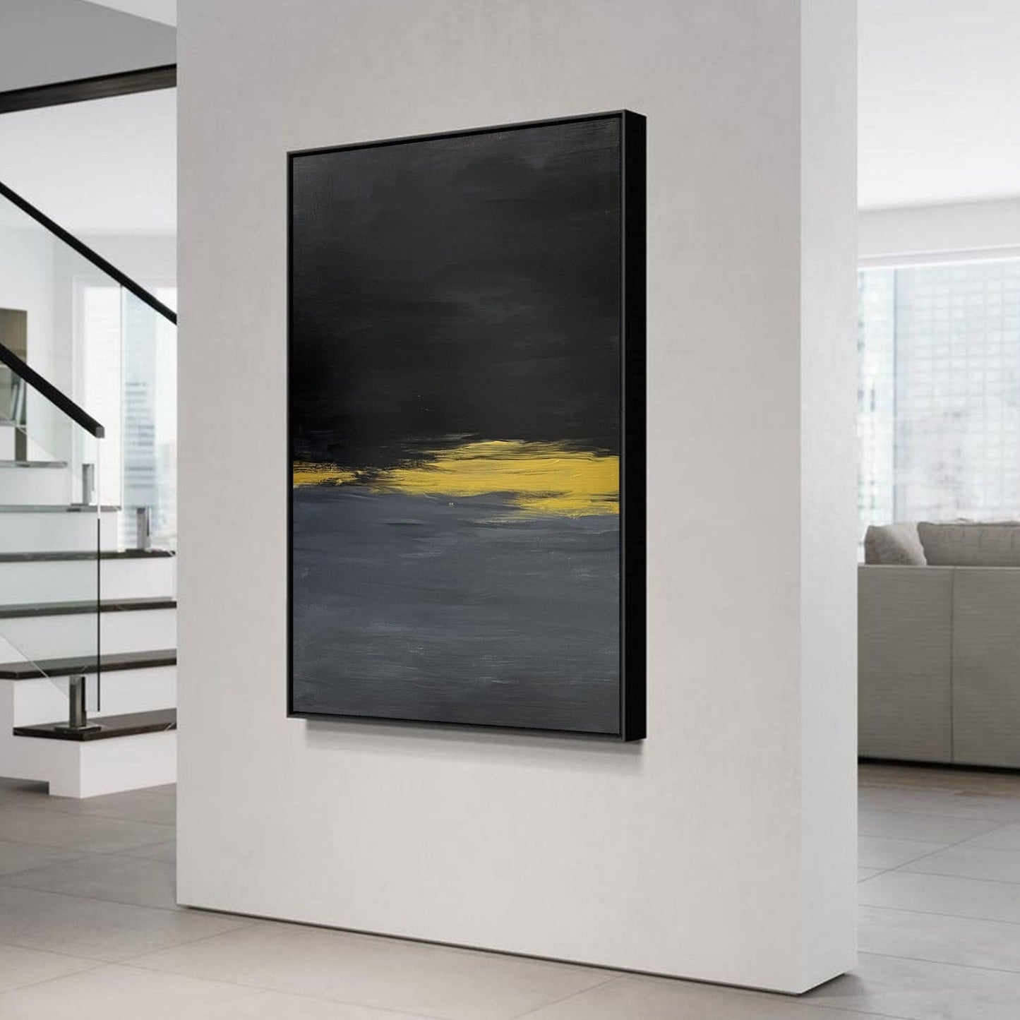 Contemporary Black and Gold Abstract Oil Painting for Modern Home Décor