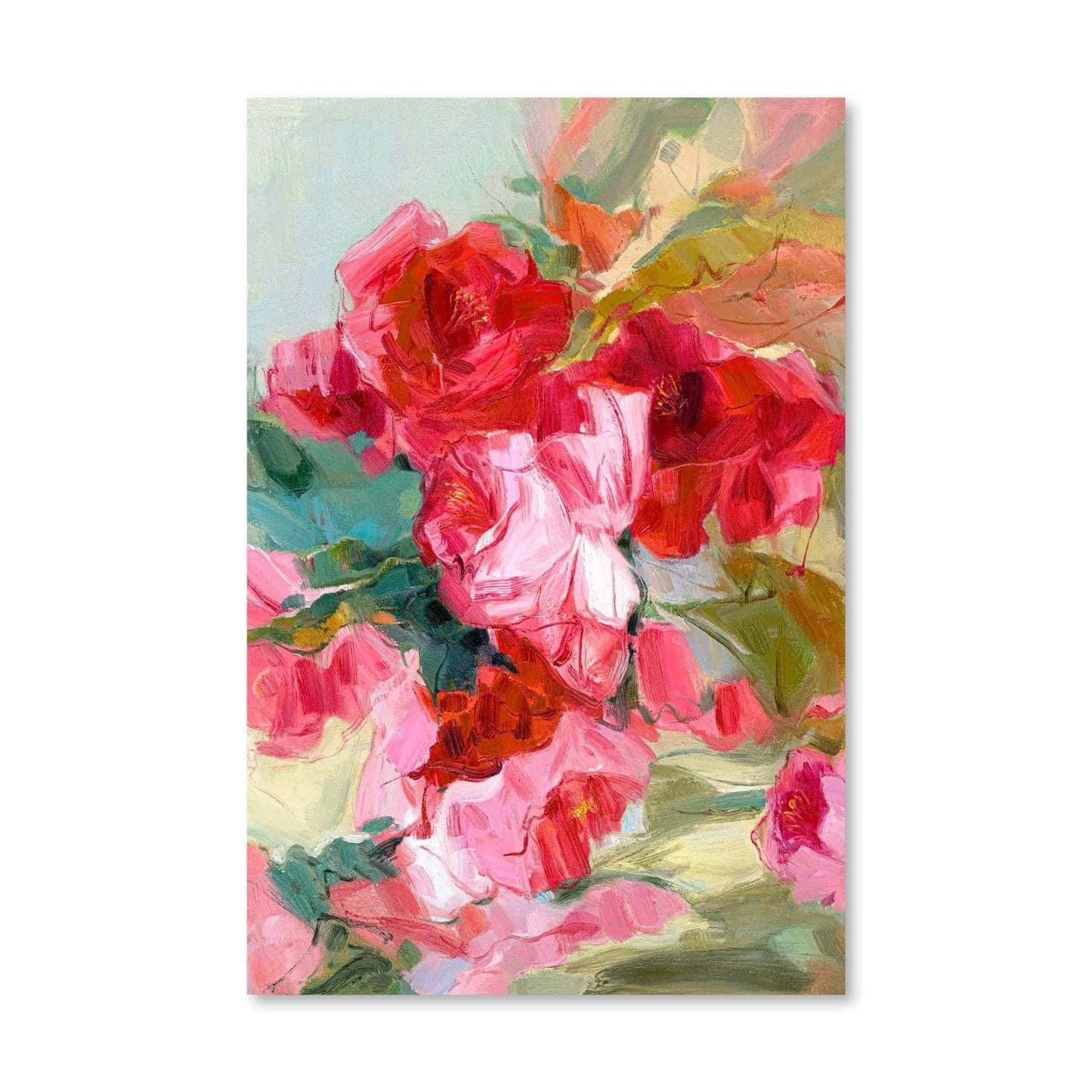 Vibrant Floral Garden Oil Painting with Roses and Blossoms