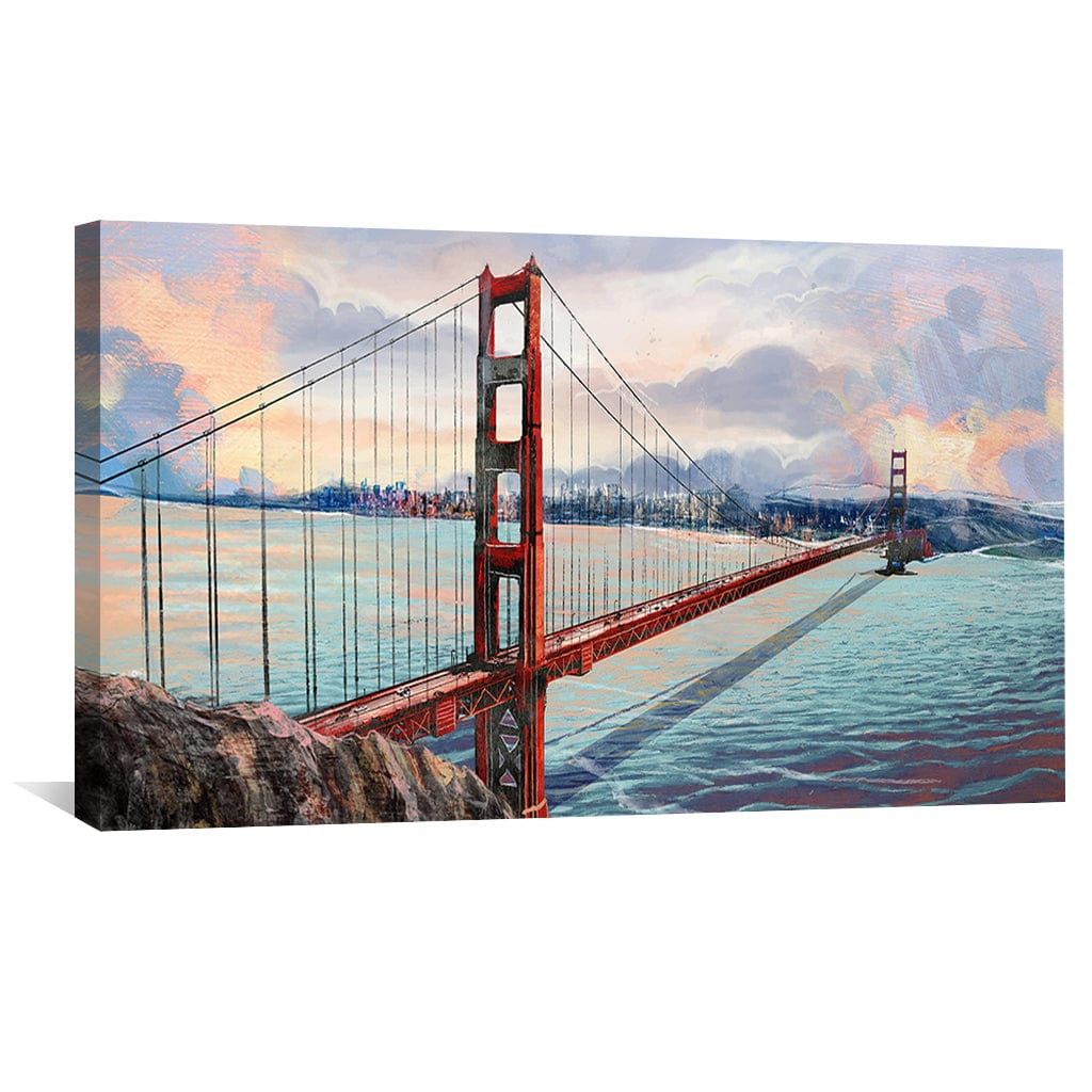 Golden Gate Bridge Sunset Oil Painting for Coastal Home Decor