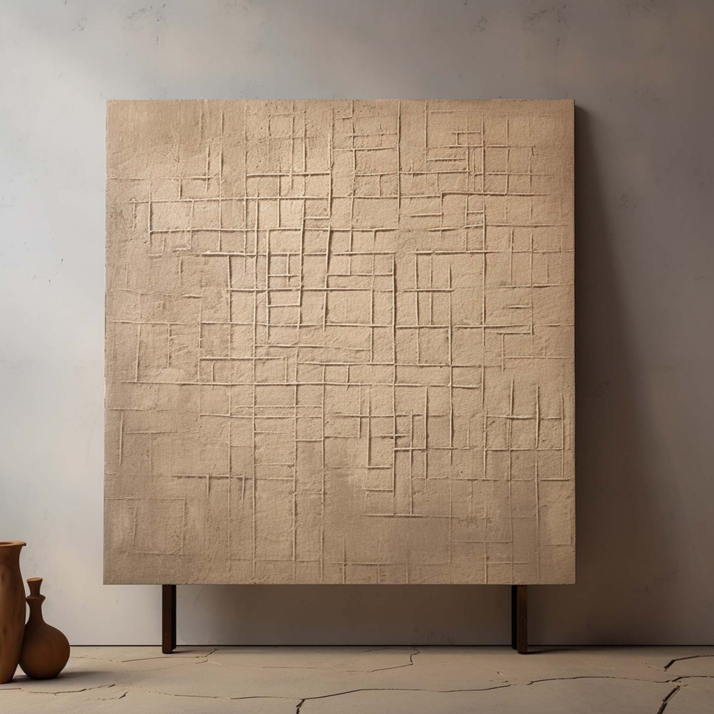 Textured Neutral Tones Oil Painting - Modern Wabi-Sabi Wall Decor for Minimalist Spaces