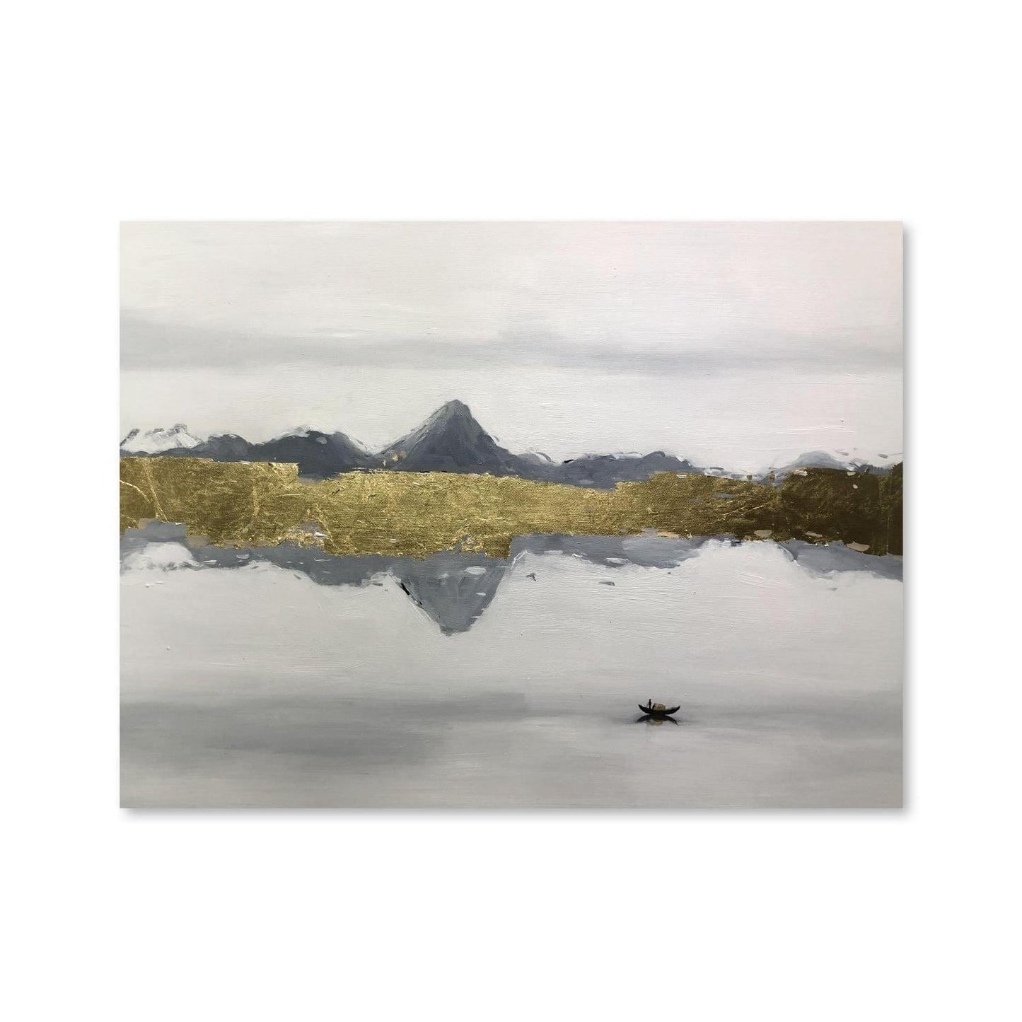 Tranquil Gold Reflection on Water Oil Painting for Elegant Home Décor