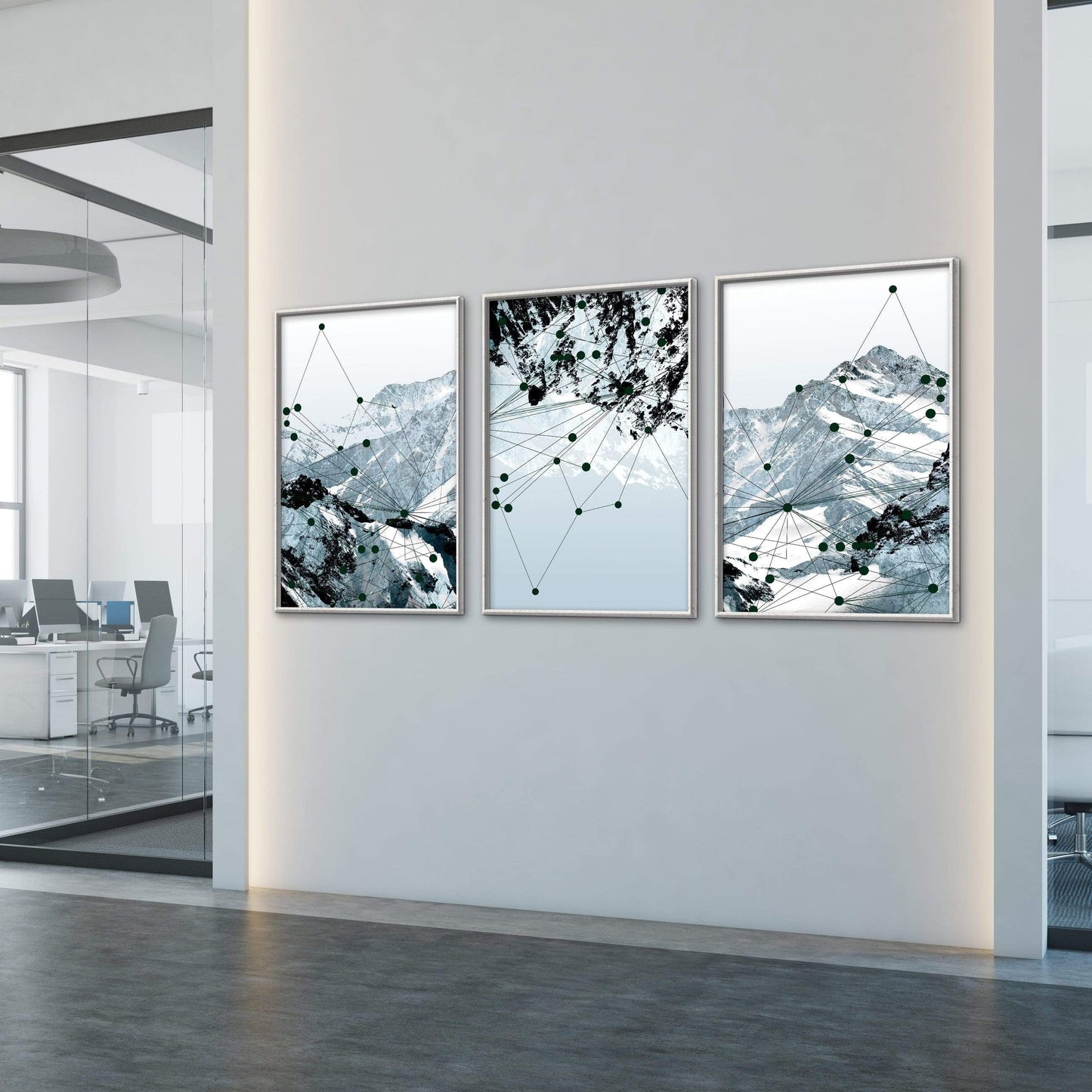 Abstract Geometric Mountain Landscape Oil Painting for Modern Home Decor