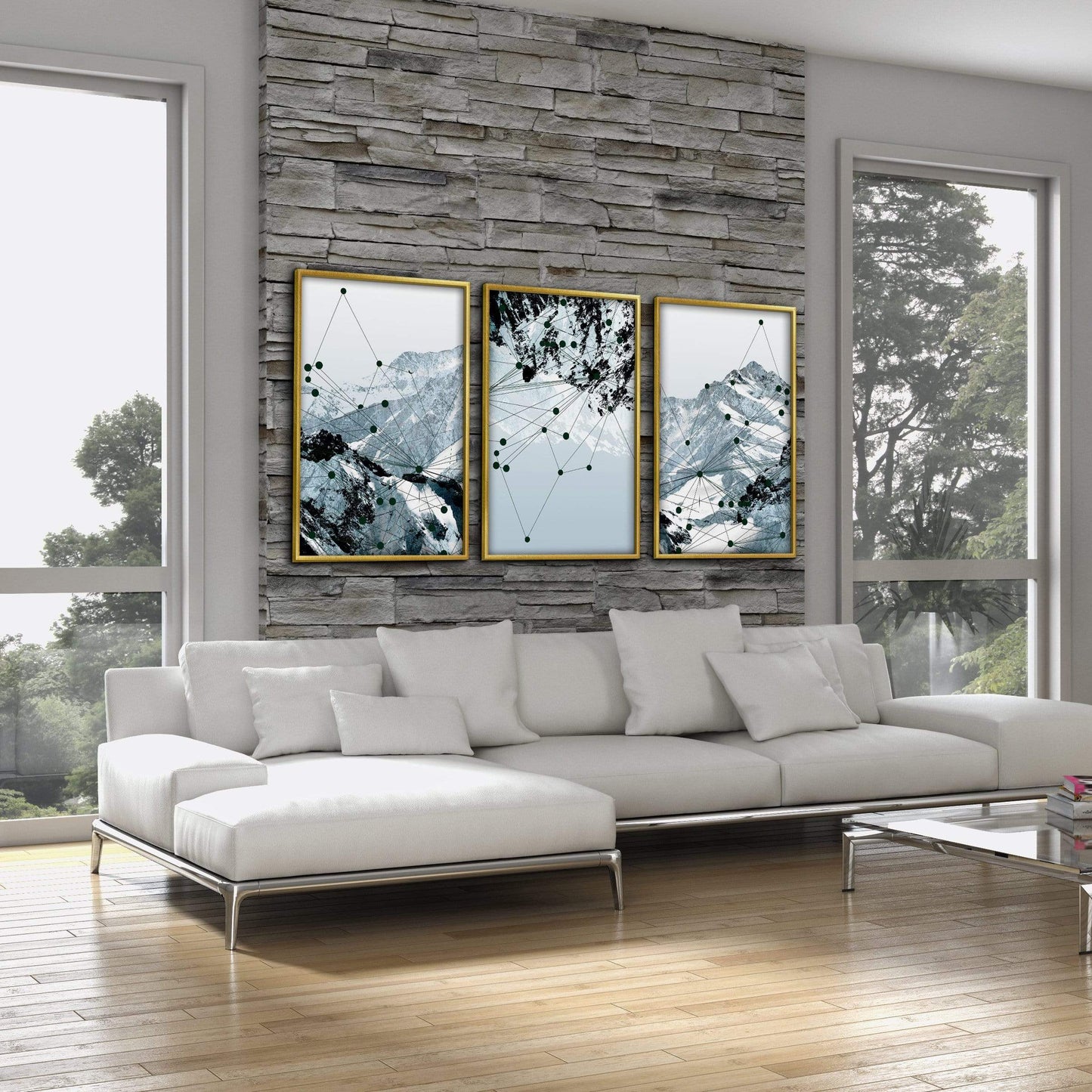 Abstract Geometric Mountain Landscape Oil Painting for Modern Home Decor