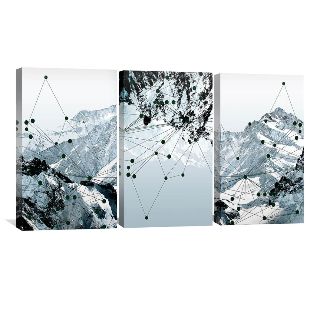 Abstract Geometric Mountain Landscape Oil Painting for Modern Home Decor