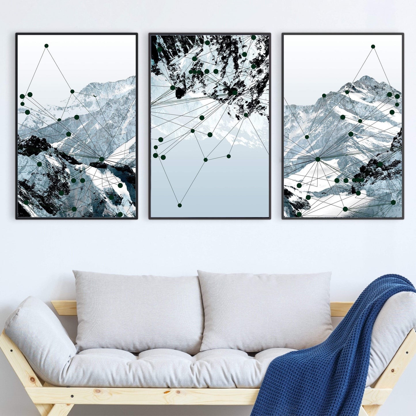 Abstract Geometric Mountain Landscape Oil Painting for Modern Home Decor