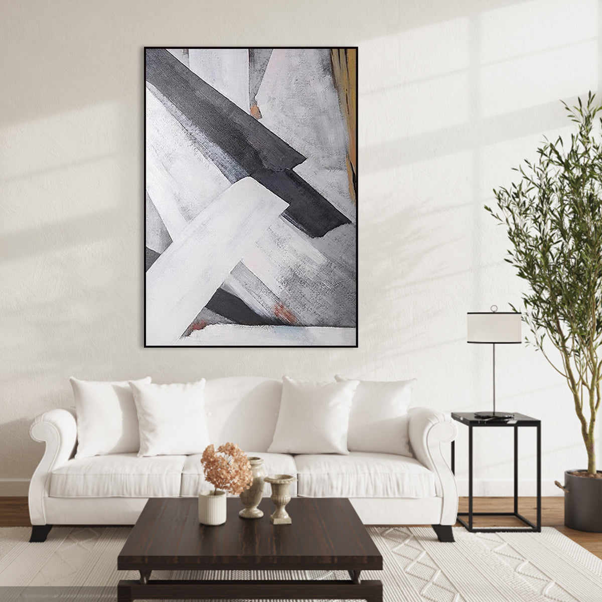 Modern Abstract Geometric Oil Painting for Contemporary Home Decor