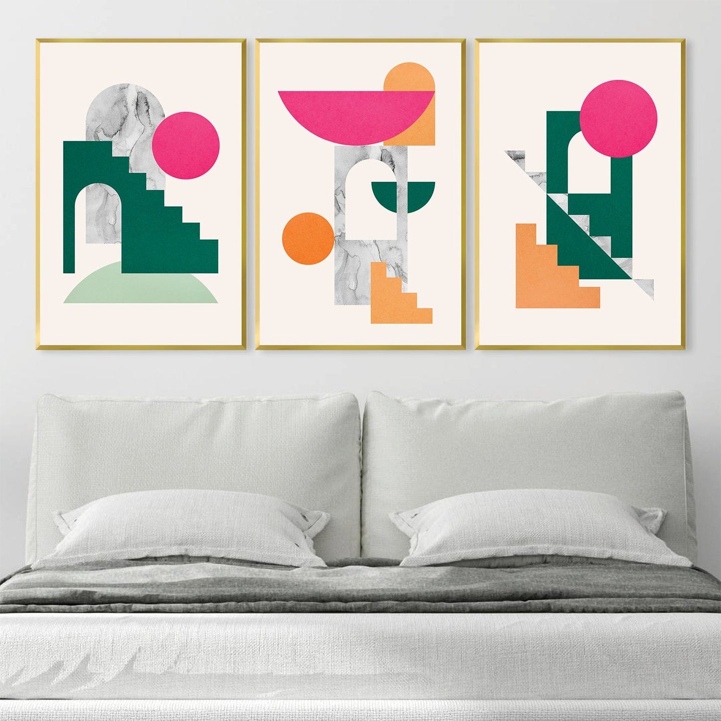 Abstract Geometric Wall Art - Colorful Stacked Shapes Canvas Painting