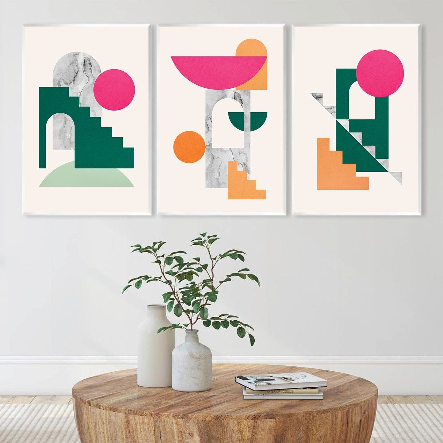 Abstract Geometric Wall Art - Colorful Stacked Shapes Canvas Painting