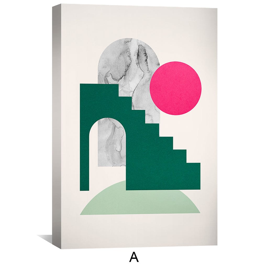 Abstract Geometric Wall Art - Colorful Stacked Shapes Canvas Painting