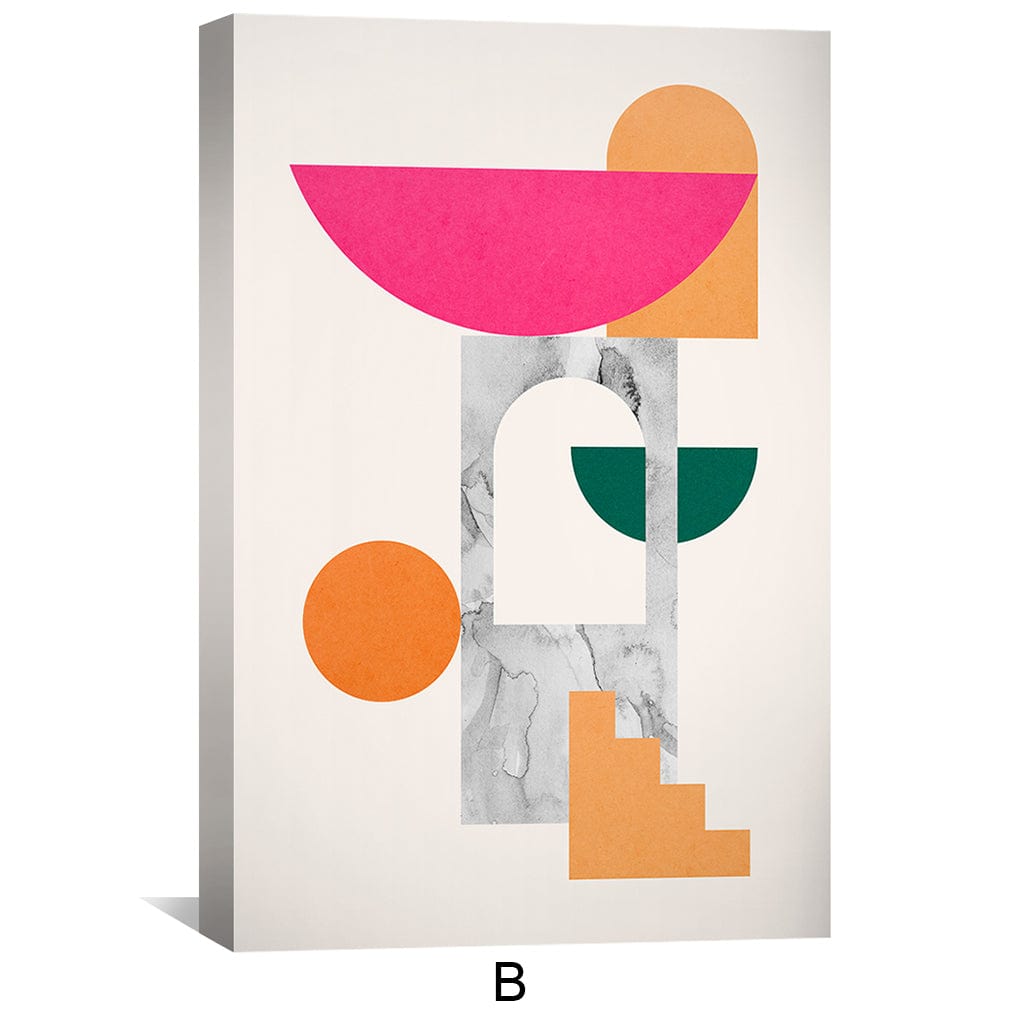 Abstract Geometric Wall Art - Colorful Stacked Shapes Canvas Painting