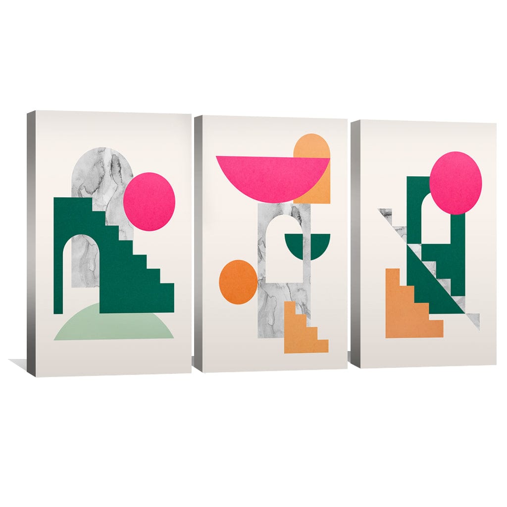 Abstract Geometric Wall Art - Colorful Stacked Shapes Canvas Painting