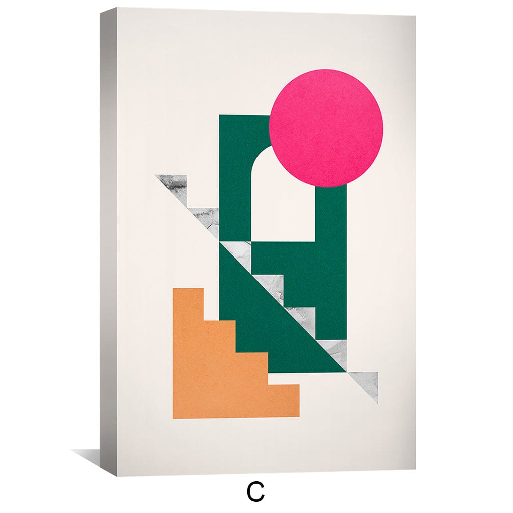 Abstract Geometric Wall Art - Colorful Stacked Shapes Canvas Painting