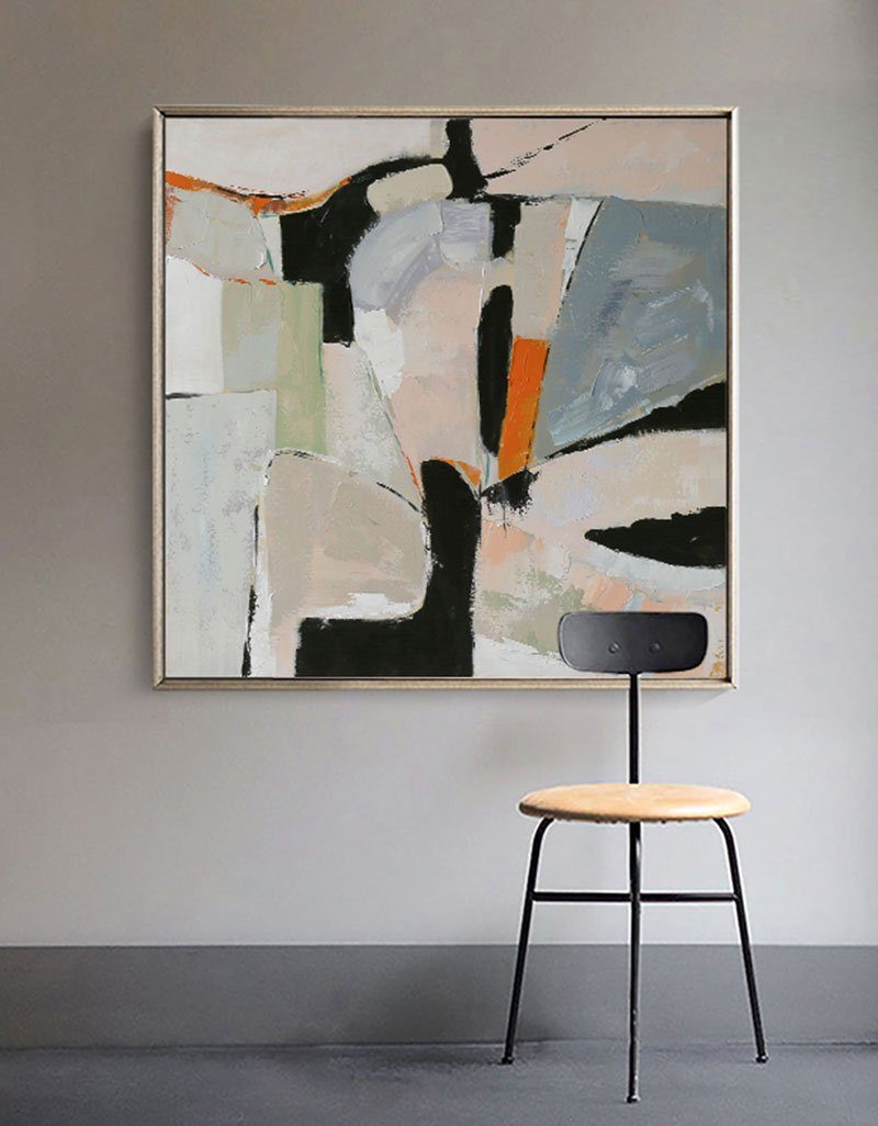 Modern Abstract Oil Painting with Geometric Shapes and Soft Colors