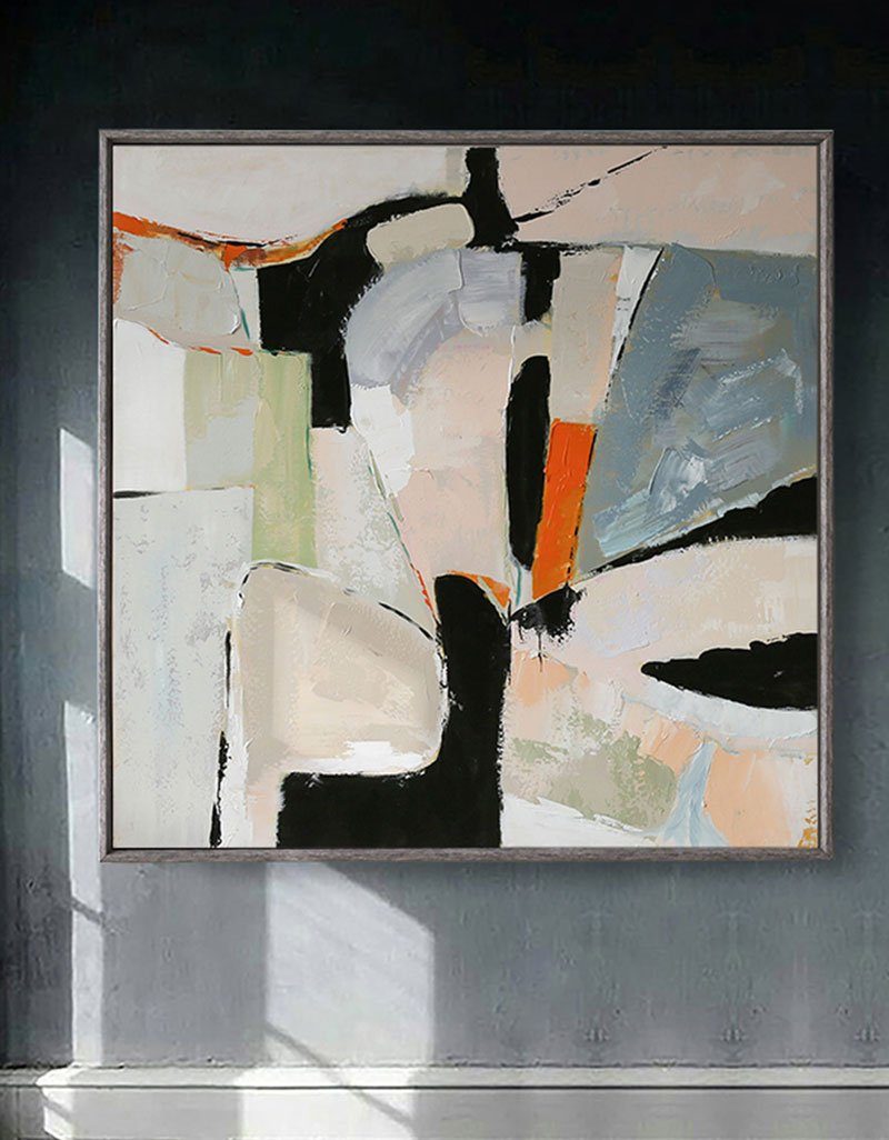 Modern Abstract Oil Painting with Geometric Shapes and Soft Colors