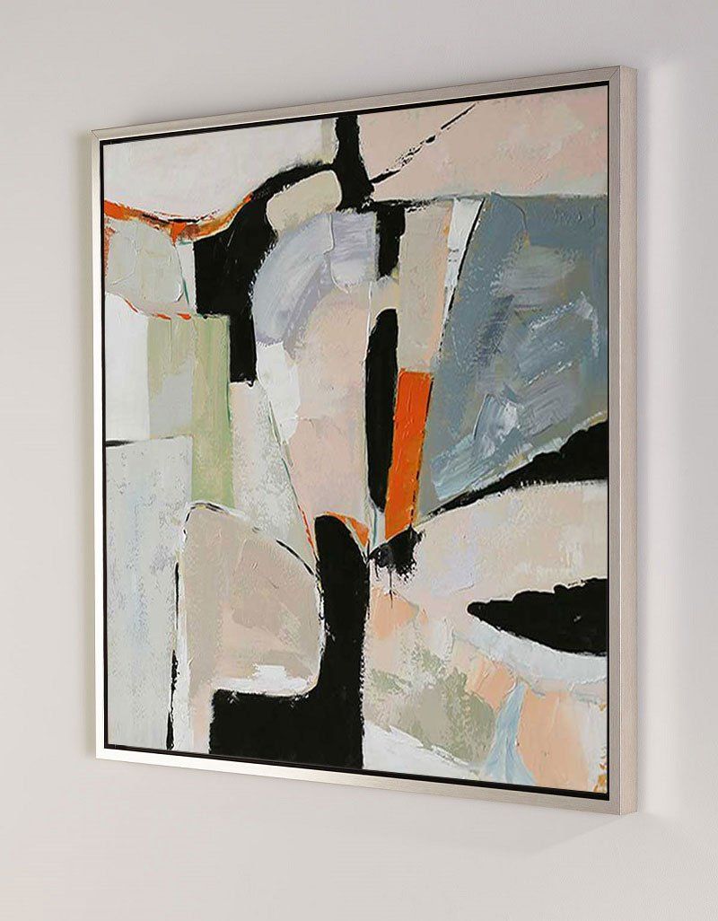 Modern Abstract Oil Painting with Geometric Shapes and Soft Colors