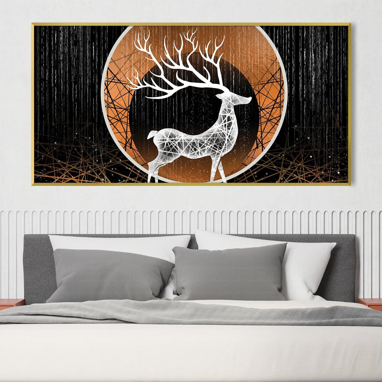 Geometric White Deer Oil Painting for Modern Wildlife Decor
