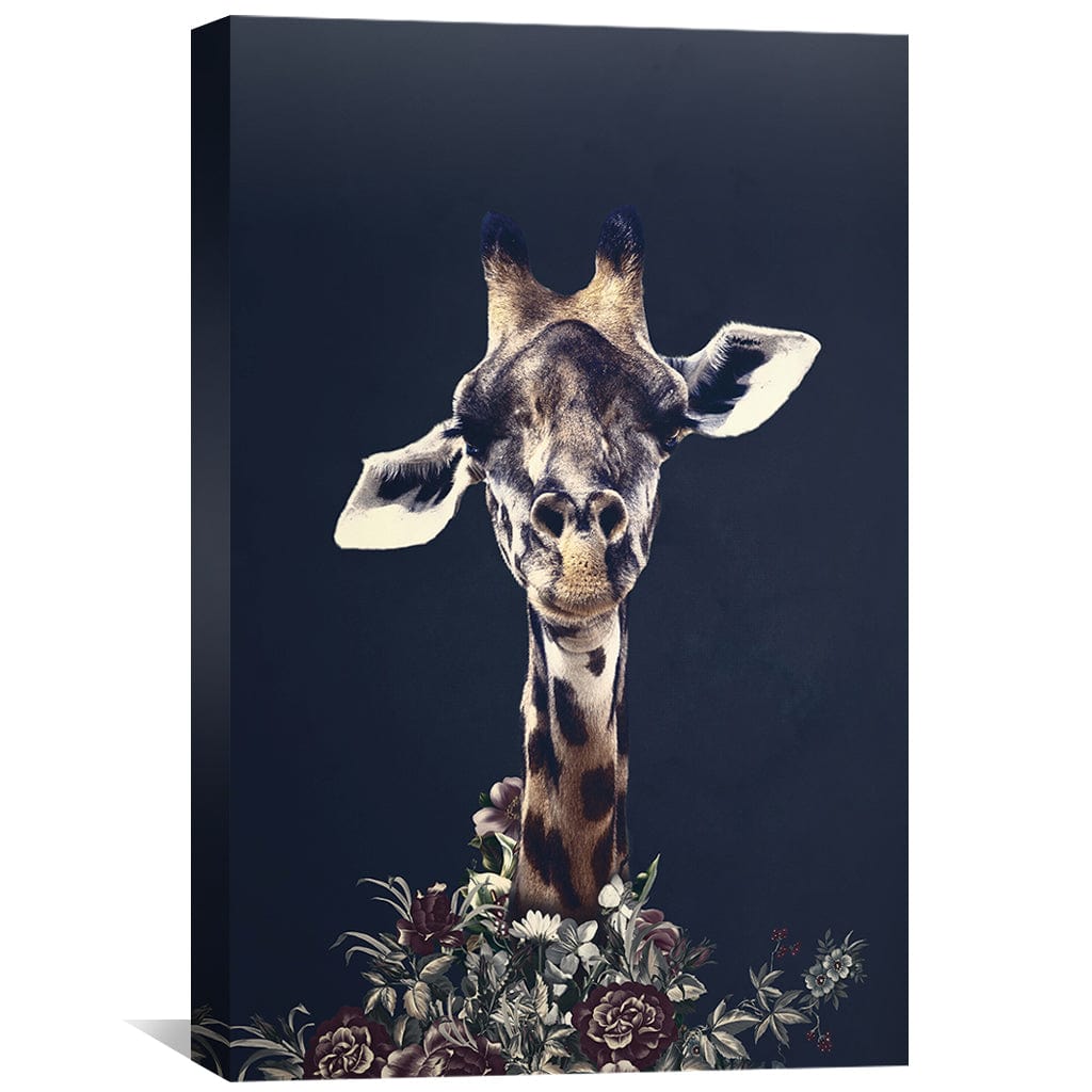 Elegant Giraffe Oil Painting with Floral Accents for Modern Home Decor