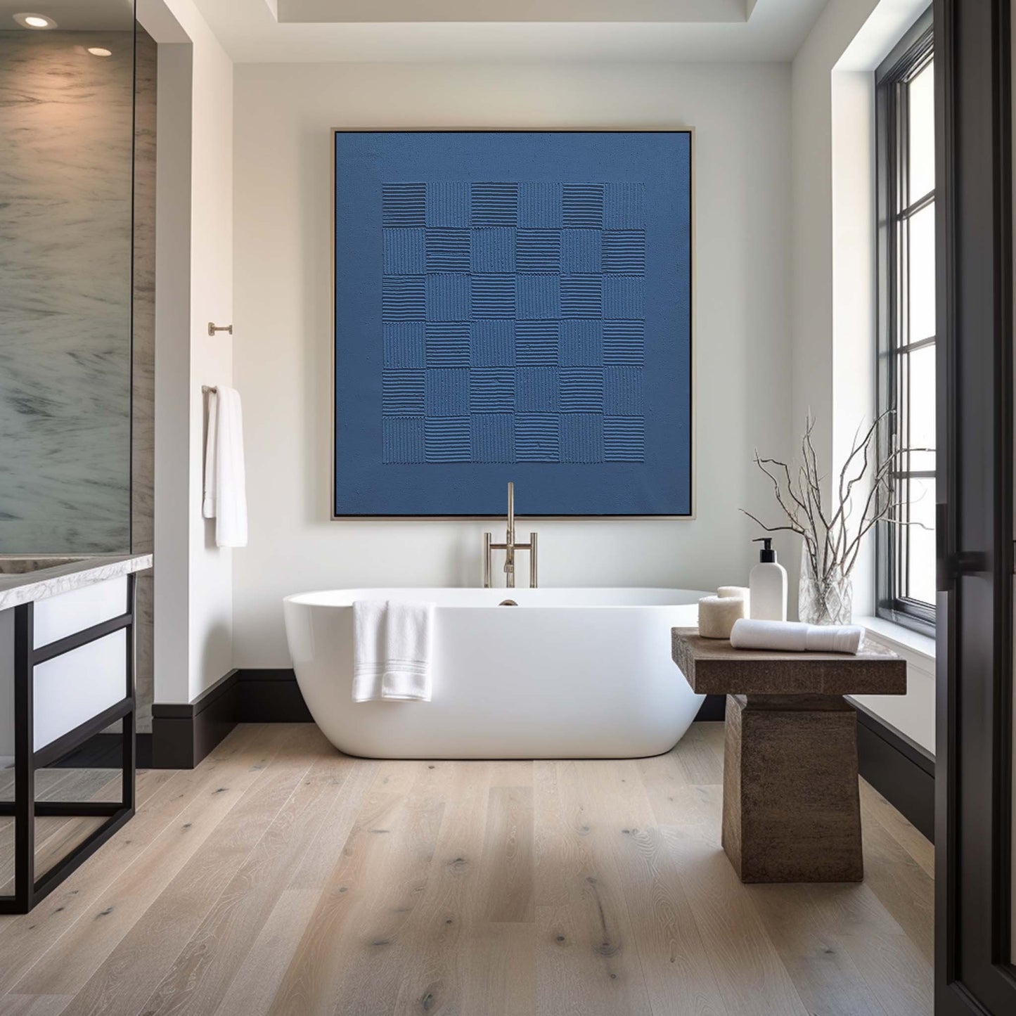 Textured Blue Minimalist Oil Painting for Modern Home Decor