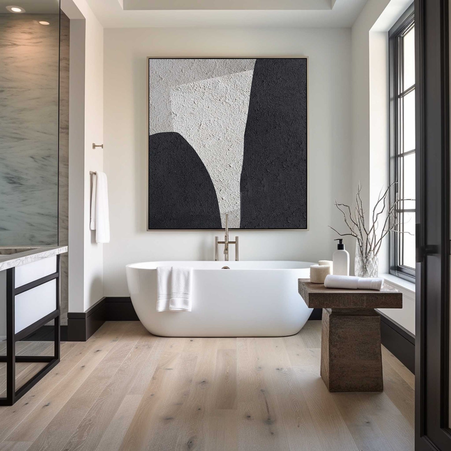 Modern Black and White Minimalist Oil Painting for Elegant Home Decor