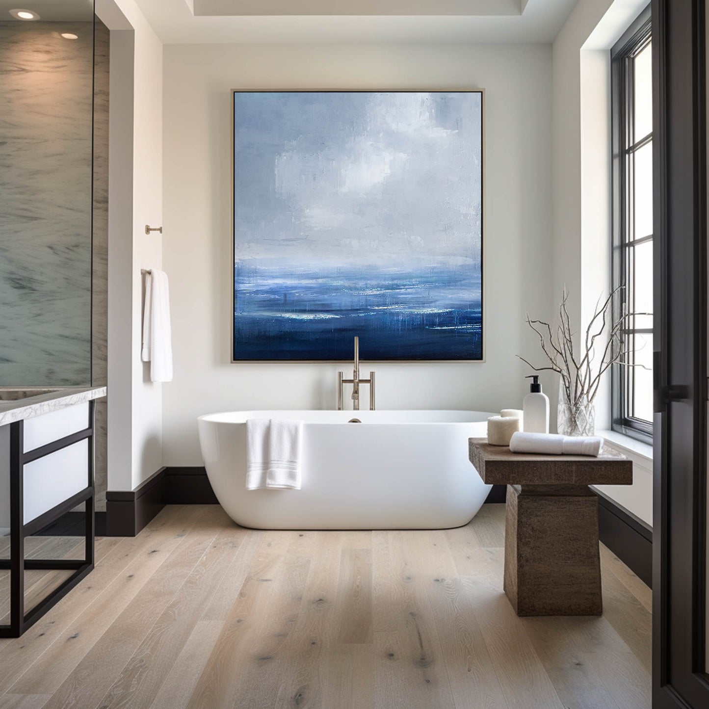 Tranquil Blue Ocean Abstract Painting for Calm Home Decor