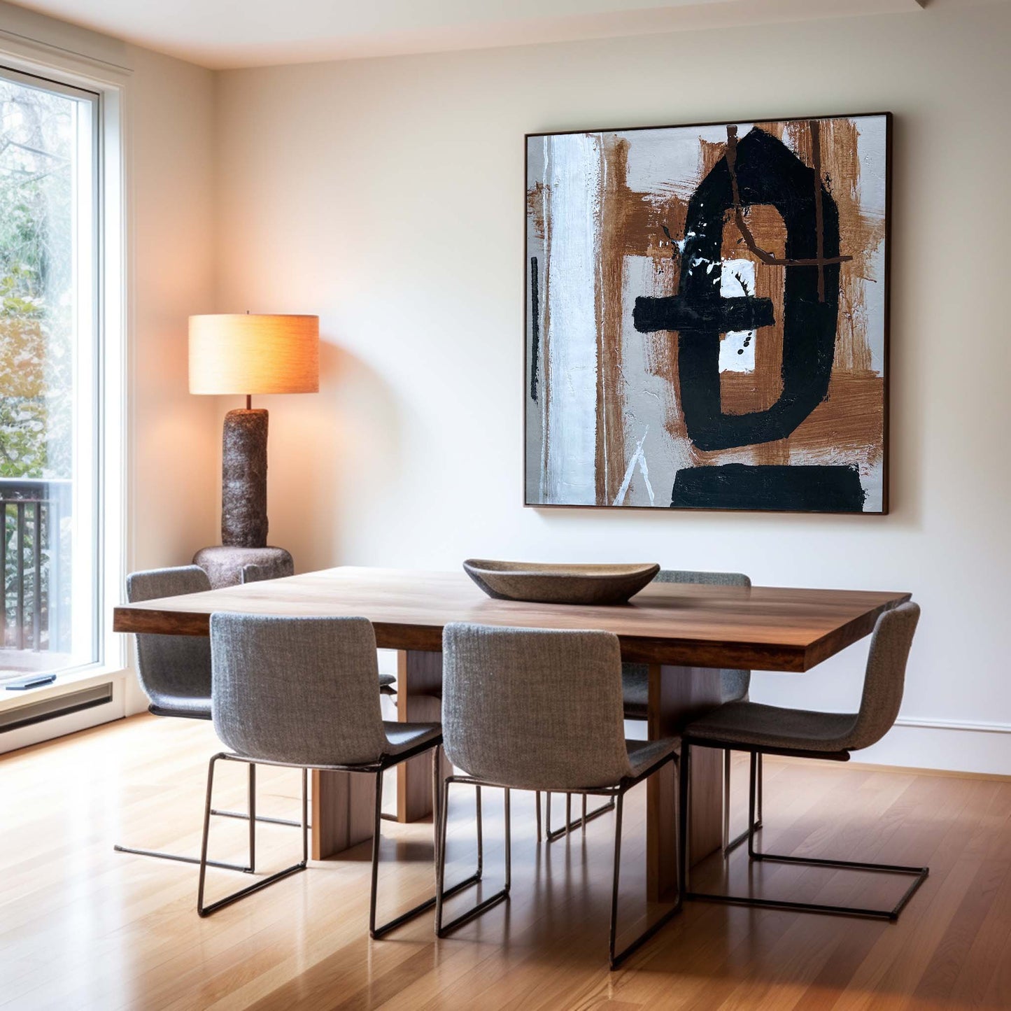 Contemporary Black Brown Abstract Oil Painting for Modern Home Decor