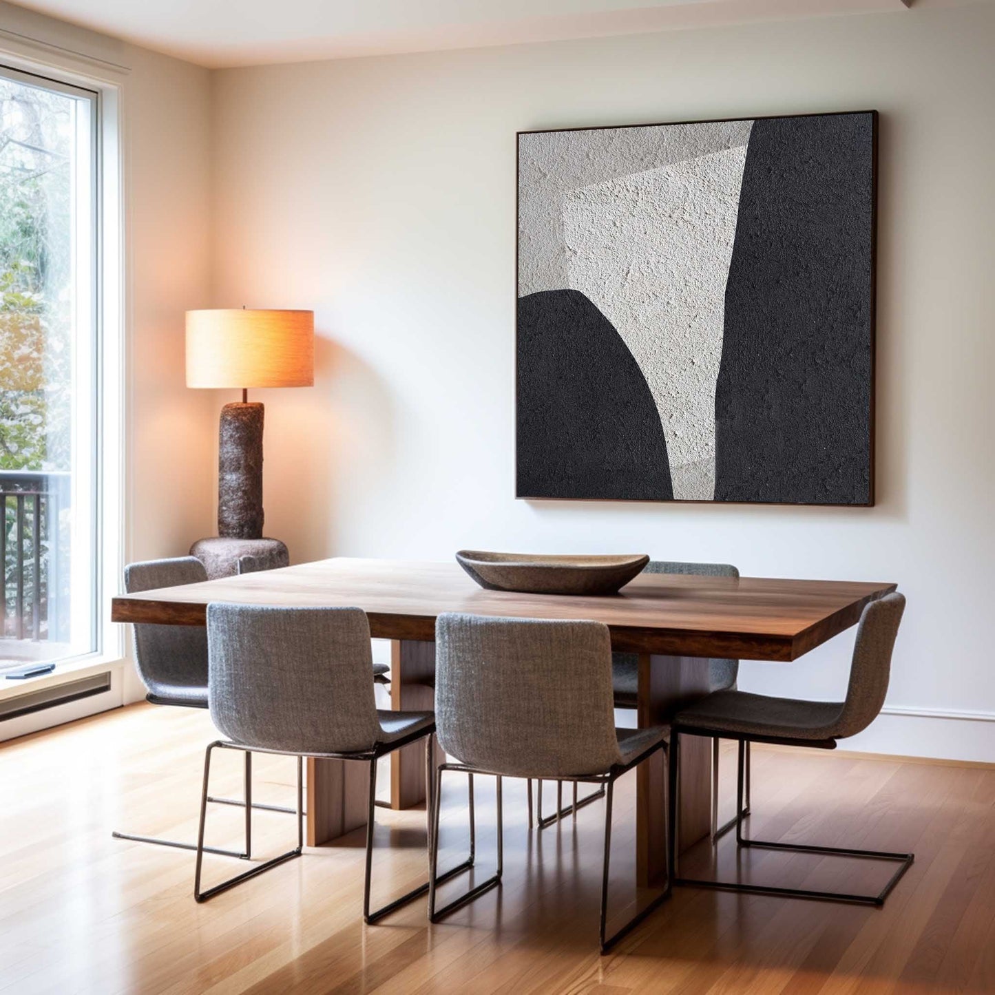 Modern Black and White Minimalist Oil Painting for Elegant Home Decor