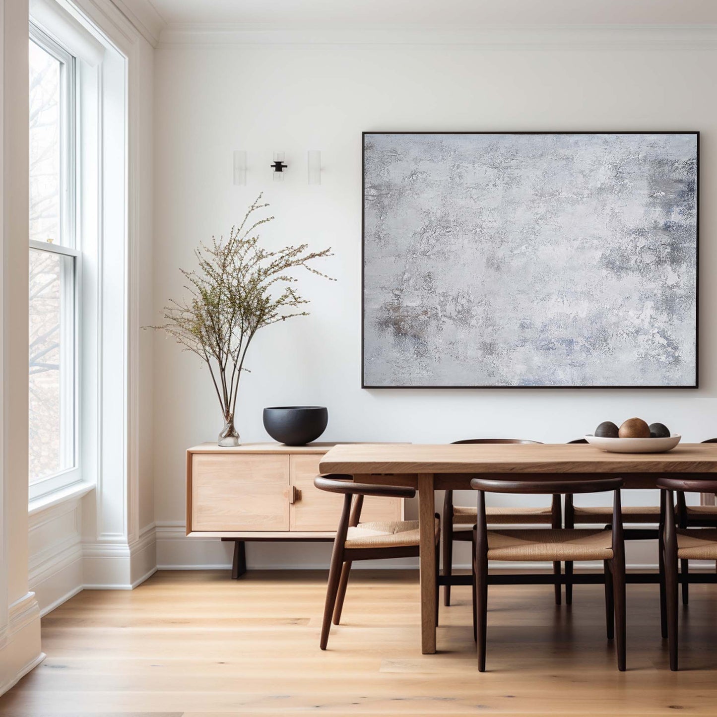 Modern Gray and White Abstract Oil Painting for Minimalist Home Decor