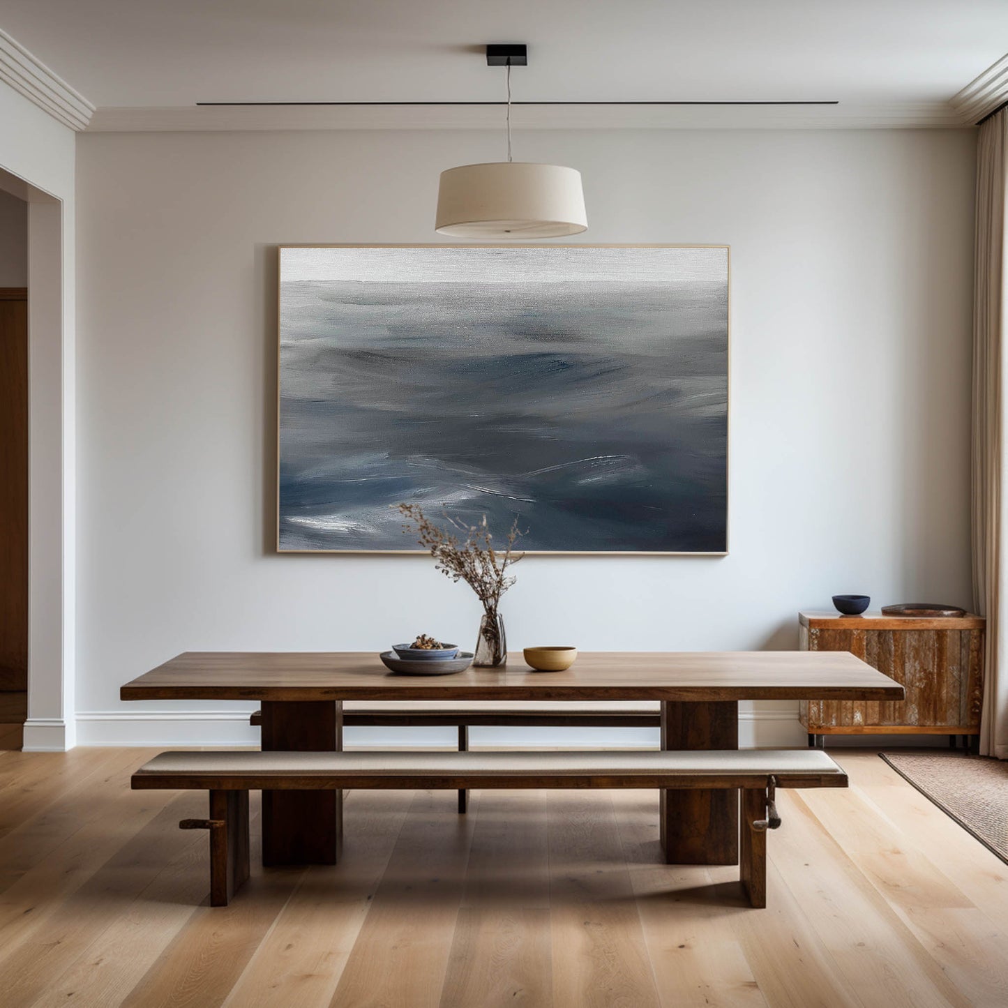 Dynamic Gray Waves - Contemporary Abstract Oil Painting for Modern Home Decor