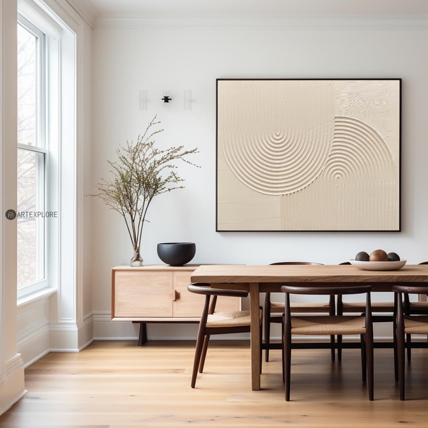 Elegant Beige Minimalist Abstract Oil Painting for Modern Home Decor