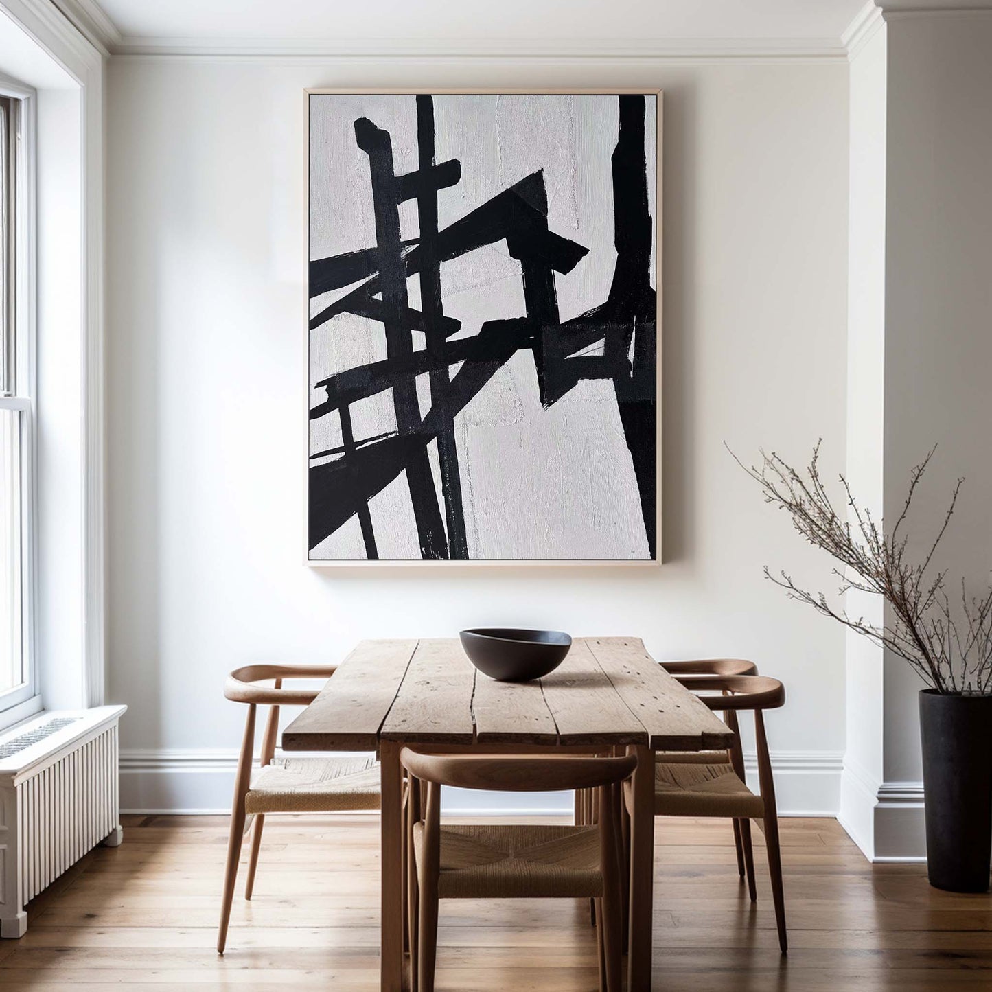 Contemporary Black and White Abstract Oil Painting for Modern Home Decor