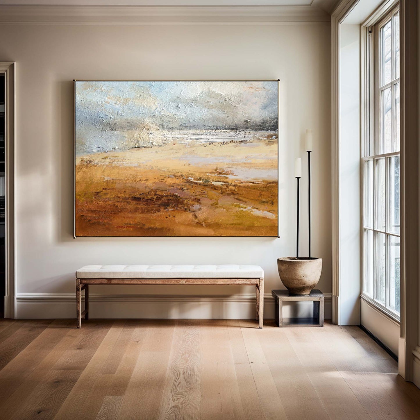 Serene Coastal Oil Painting - Modern Beach Landscape Artwork for Home Decor