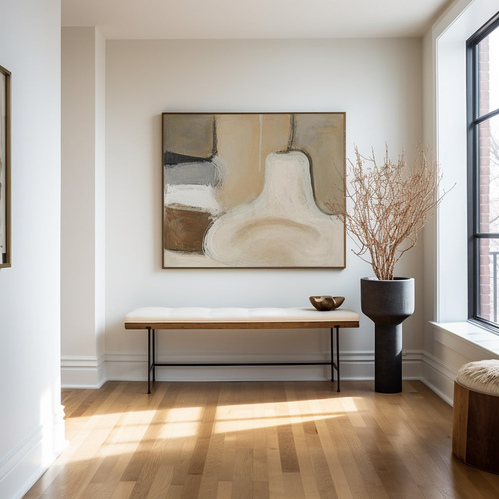 Contemporary Neutral Tones Abstract Oil Painting for Modern Home Decor