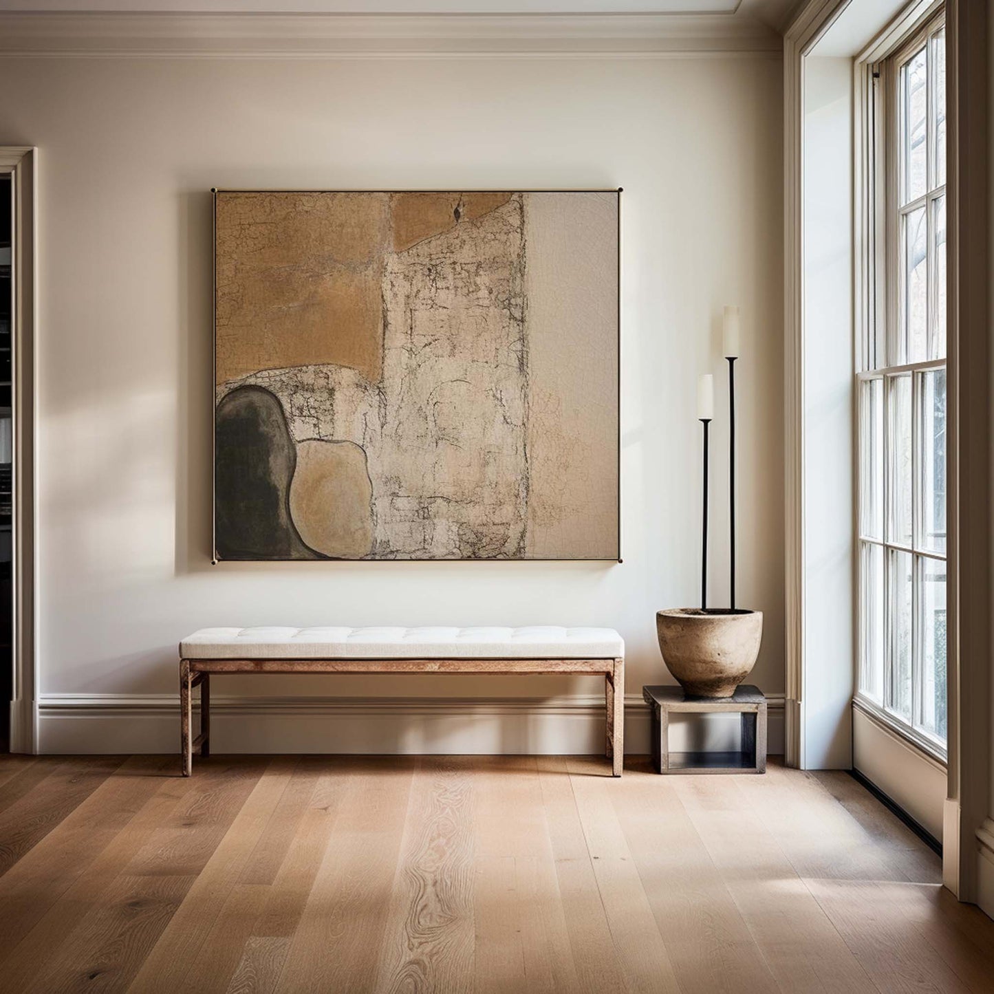 Contemporary Abstract Oil Painting with Unique Textures and Earthy Tones